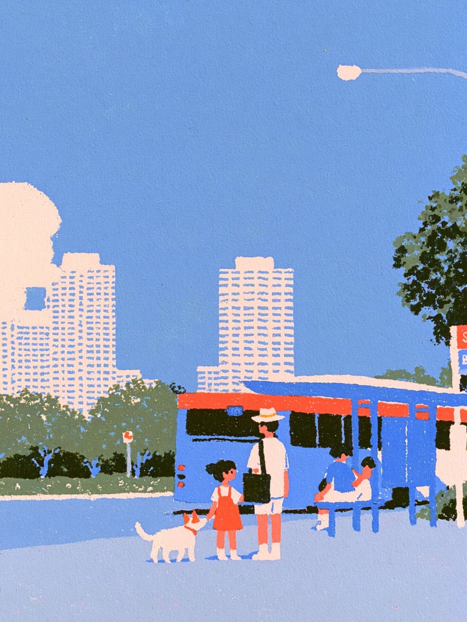 City Bus Stop Illustration Poster. poster — illustration art