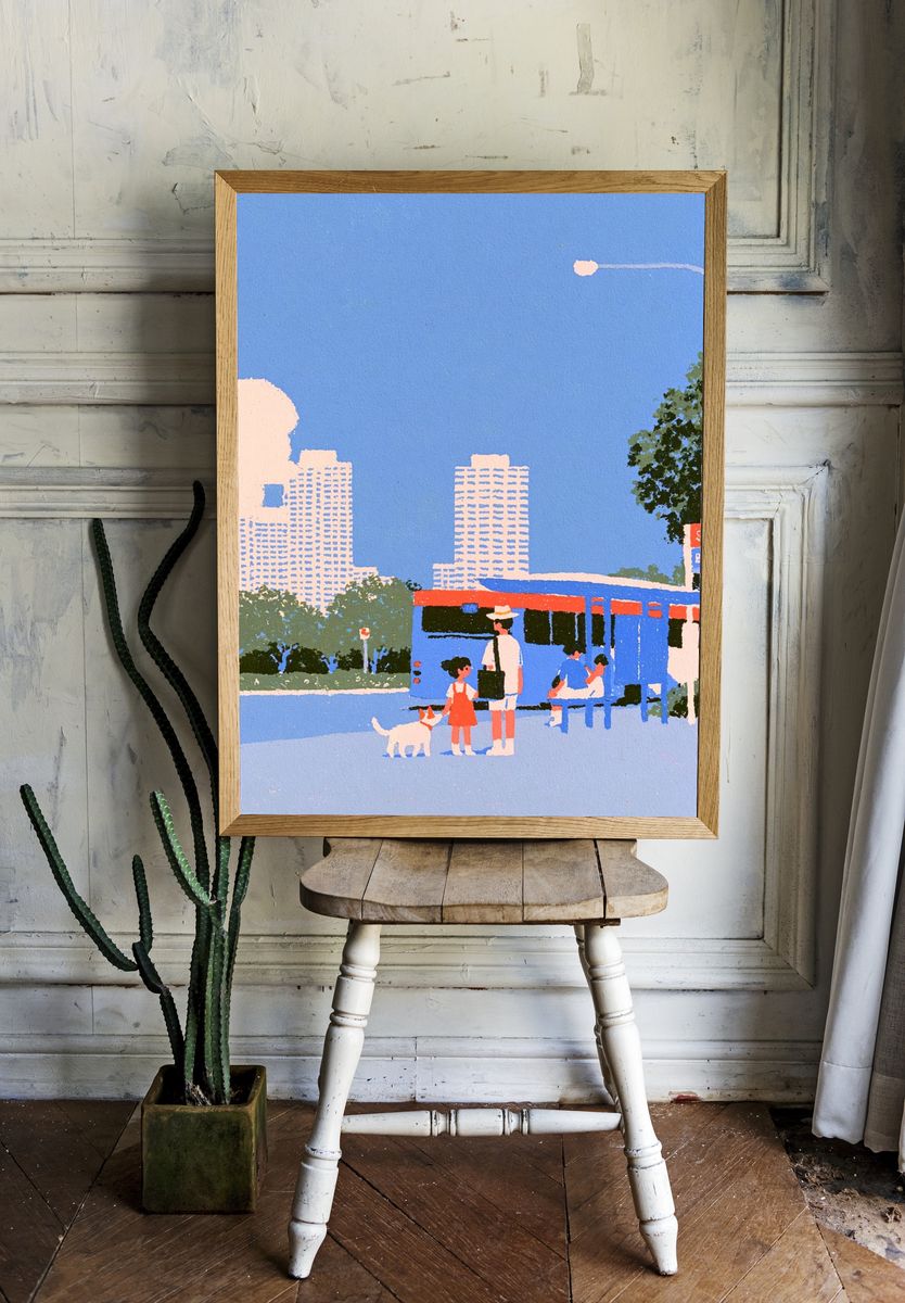 City Bus Stop Illustration Poster. — room view 1