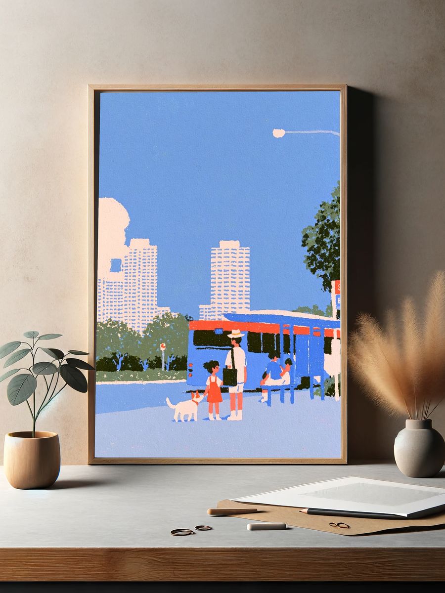 City Bus Stop Illustration Poster. — room view 2