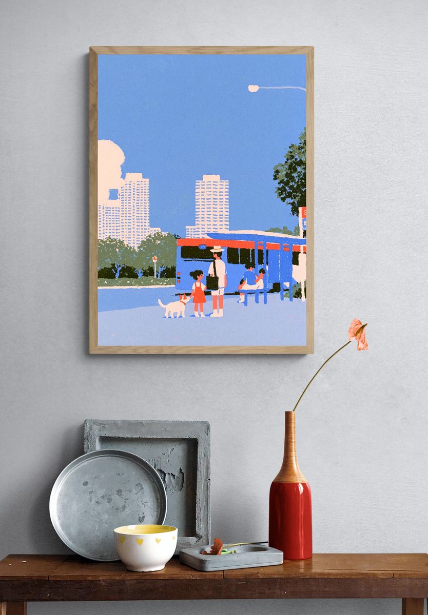 City Bus Stop Illustration Poster. — room view 3