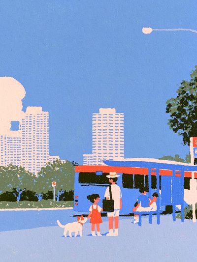 City Bus Stop Illustration Poster.