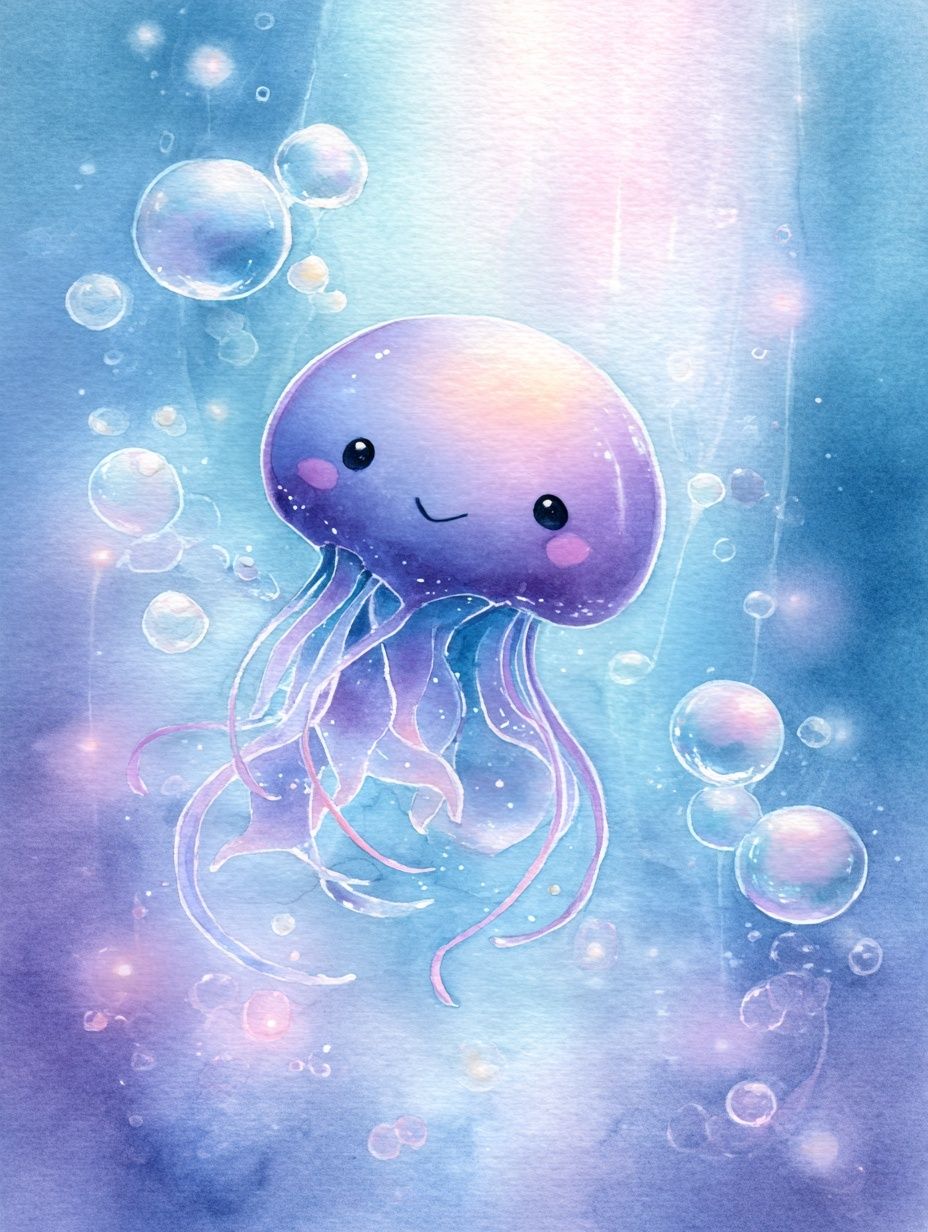 Cute Jellyfish Watercolor Poster. poster detail