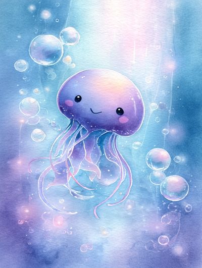 Cute Jellyfish Watercolor Poster. poster print