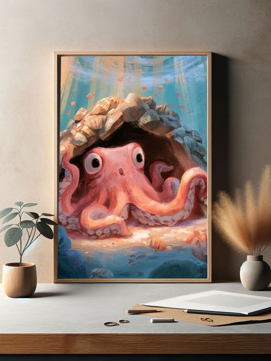 Octopus Reef Hideaway Illustration Poster. — room view 2