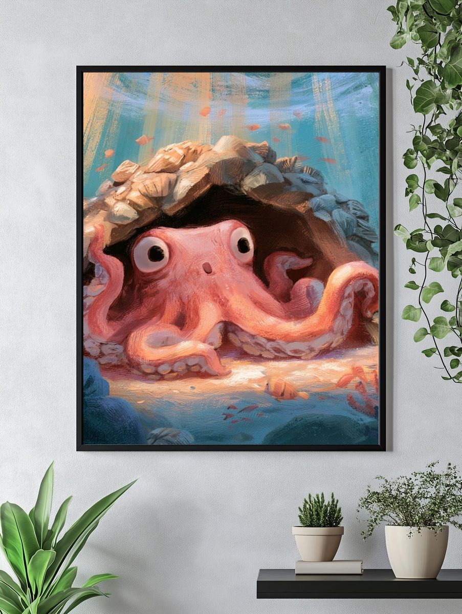 Octopus Reef Hideaway Illustration Poster. — room view 4
