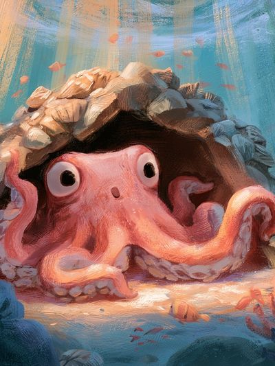 Octopus Reef Hideaway Illustration Poster. poster