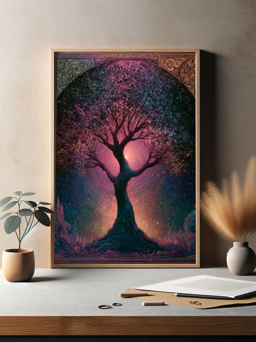 Cosmic Tree of Light Illustration Poster. — room view 2