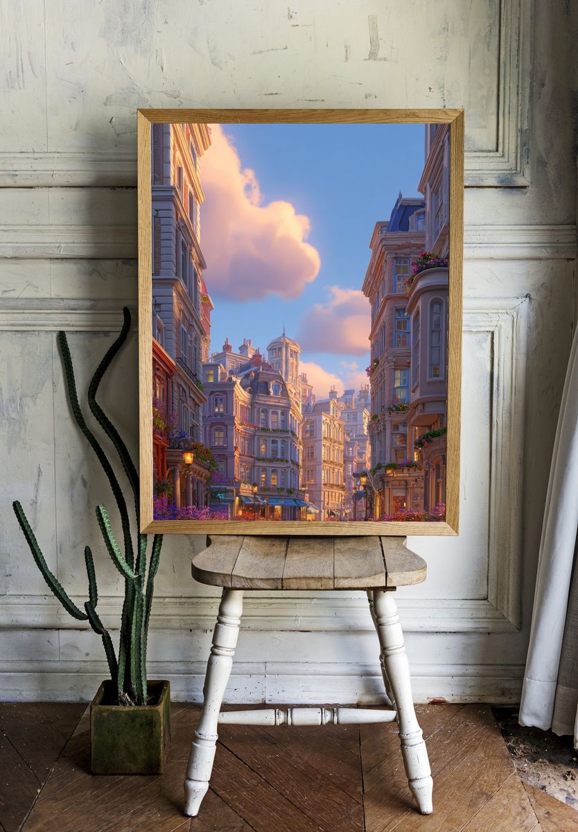 Parisian Street at Sunset Print. room preview