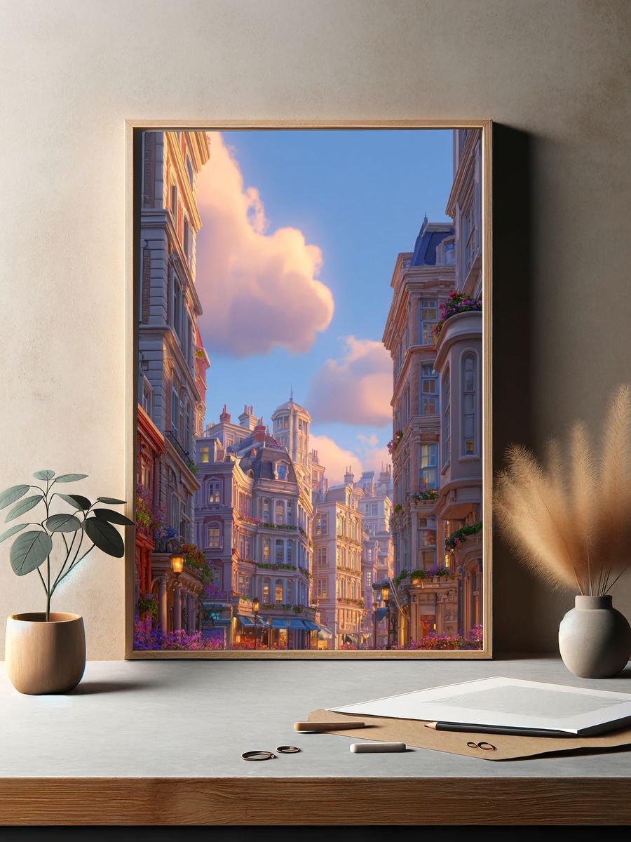 Parisian Street at Sunset Print. — room view 2