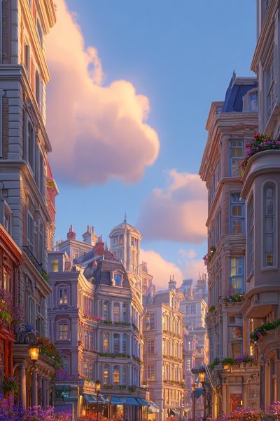 Parisian Street at Sunset Print. poster