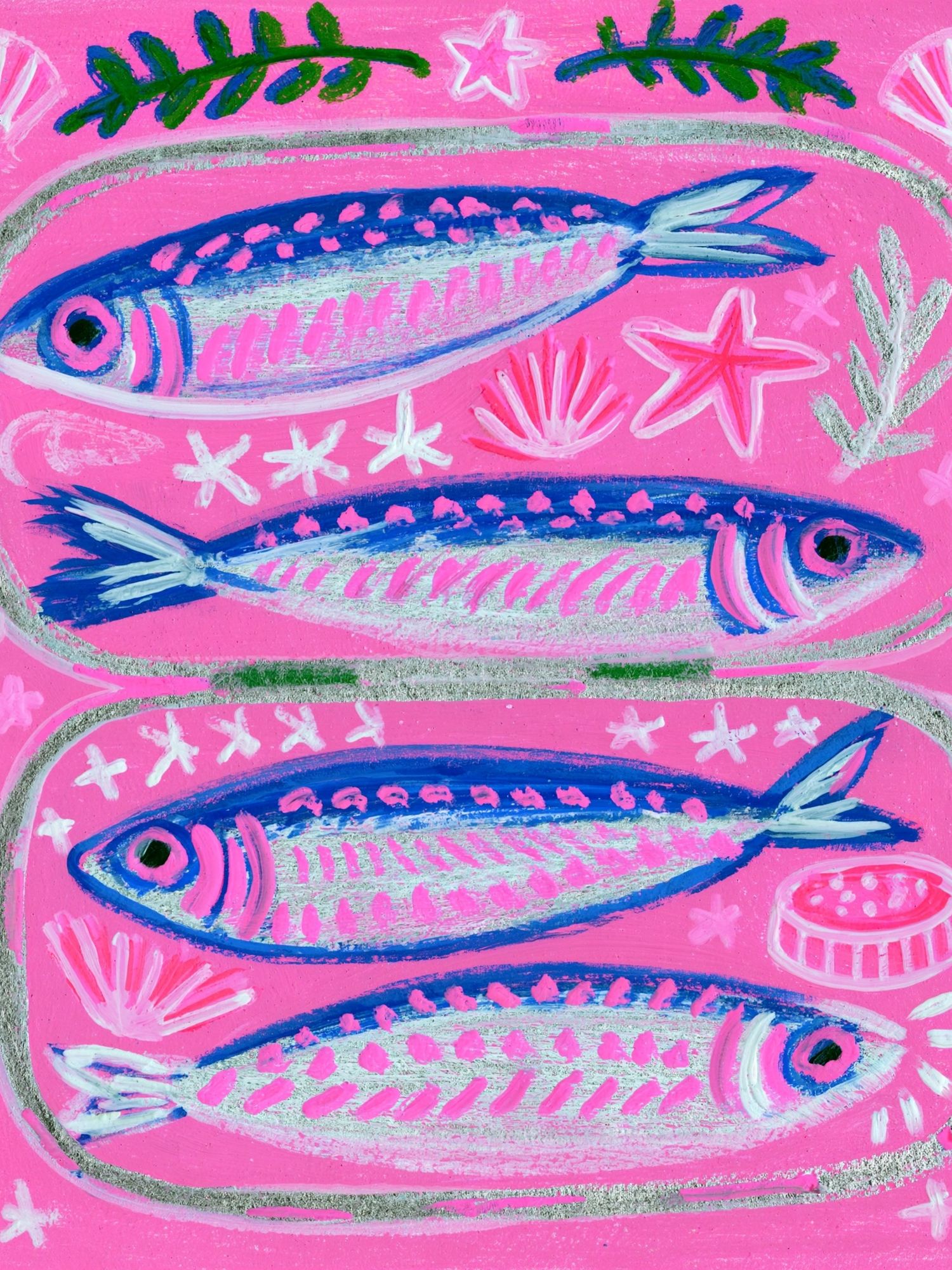 Pink Fish Folk Art Poster. poster detail