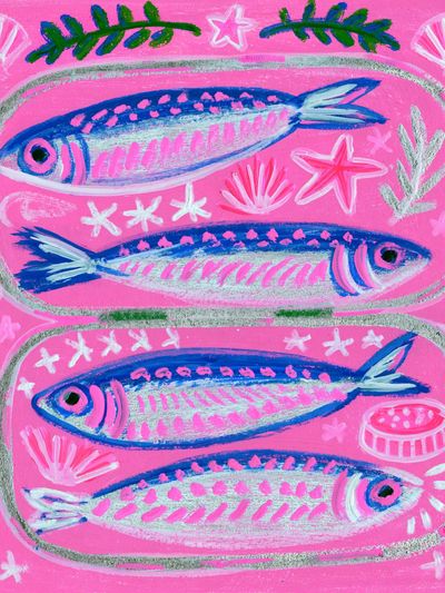 Pink Fish Folk Art Poster.