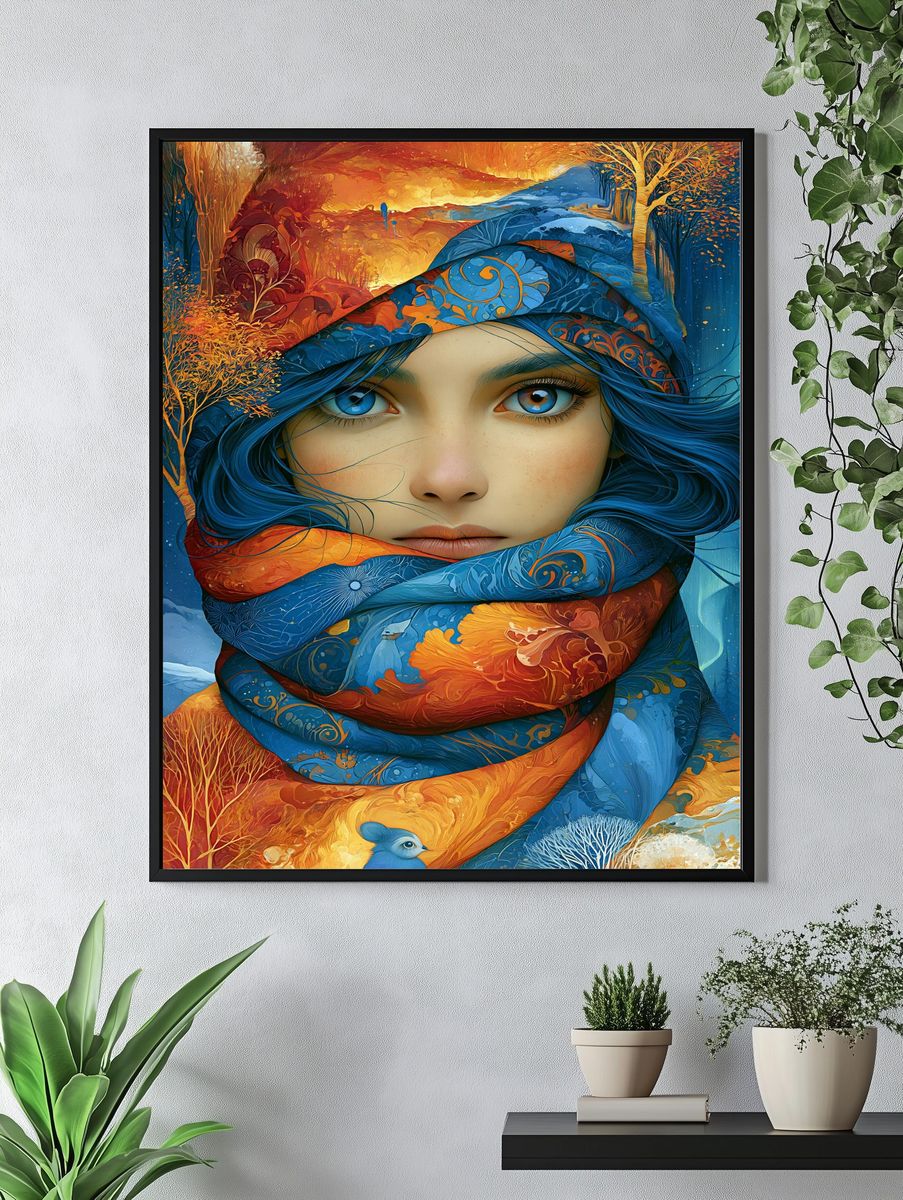 Blue-Eyed Winter Portrait Illustration Poster. — room view 4