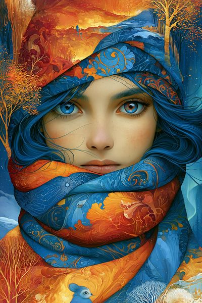 Blue-Eyed Winter Portrait Illustration Poster.