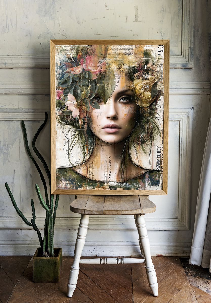Floral Portrait Illustration Poster. — room view 1