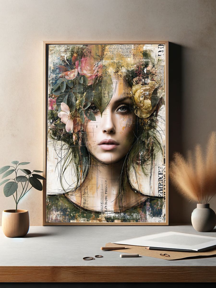 Floral Portrait Illustration Poster. — room view 2