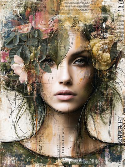 Floral Portrait Illustration Poster.