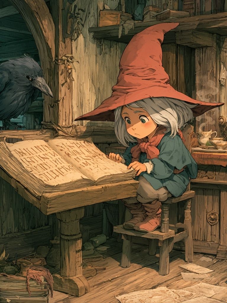Wizard Child and Raven Illustration Poster. poster detail