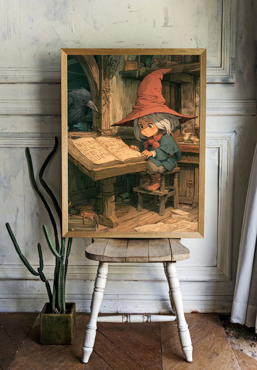 Wizard Child and Raven Illustration Poster. room preview