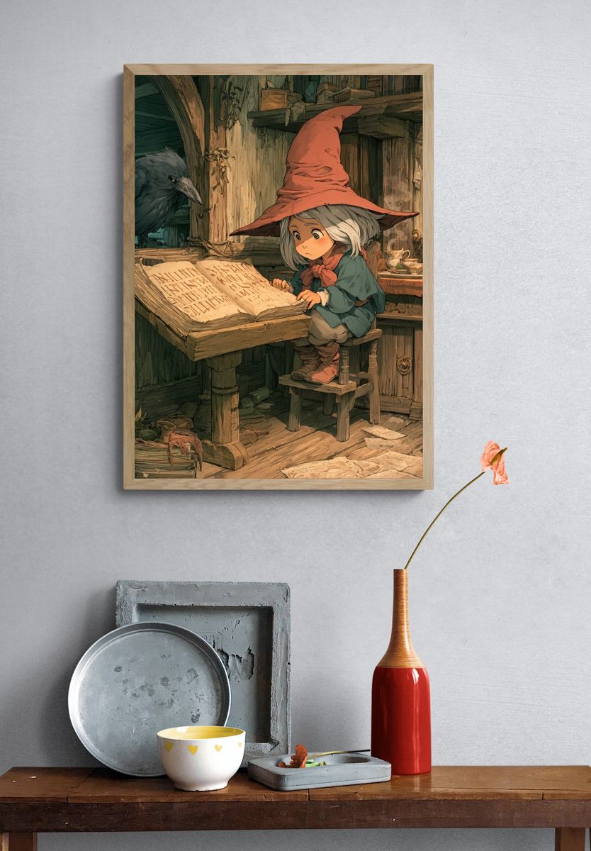 Wizard Child and Raven Illustration Poster. — room view 3