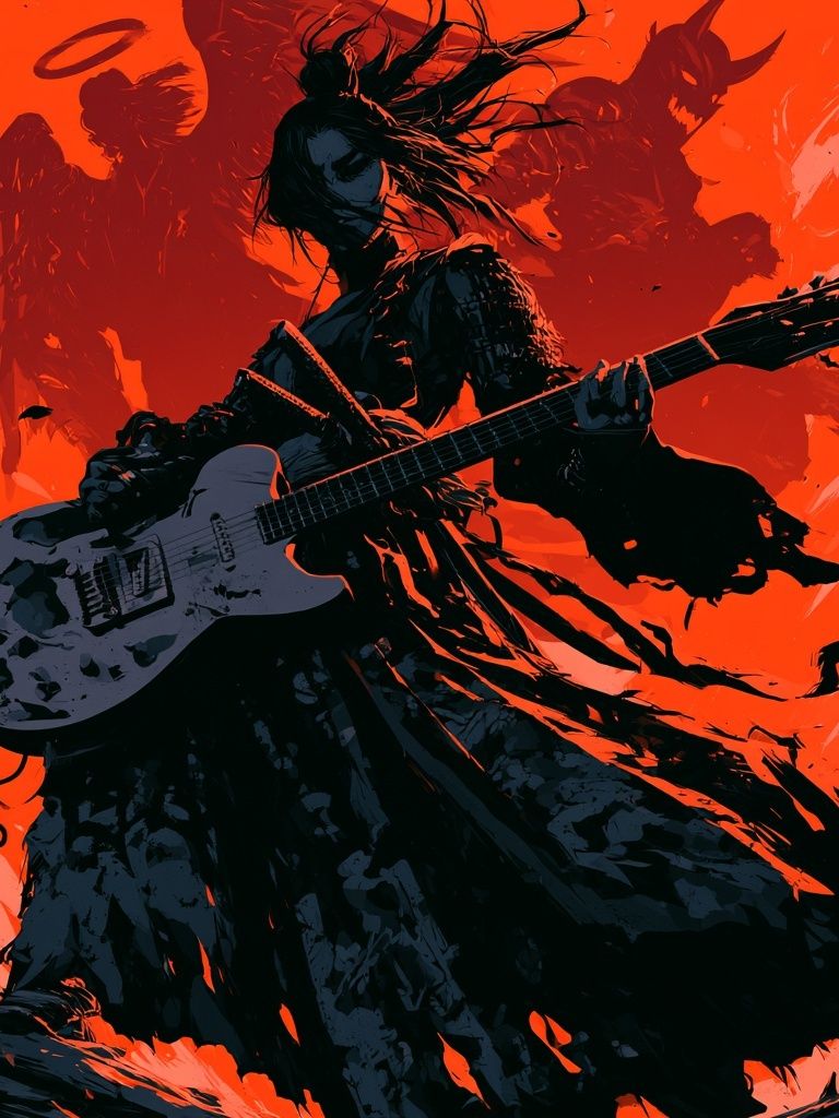 Gothic Guitar Angel Illustration Poster. poster — illustration art