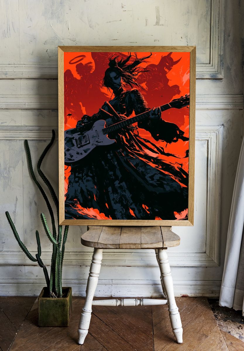 Gothic Guitar Angel Illustration Poster. — room view 1