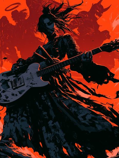 Gothic Guitar Angel Illustration Poster.