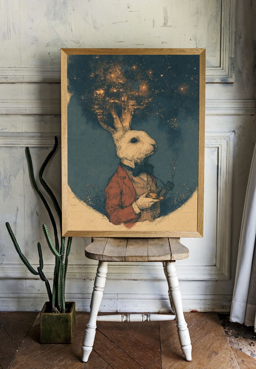 Rabbit in a Dreamscape Illustration Poster. room preview