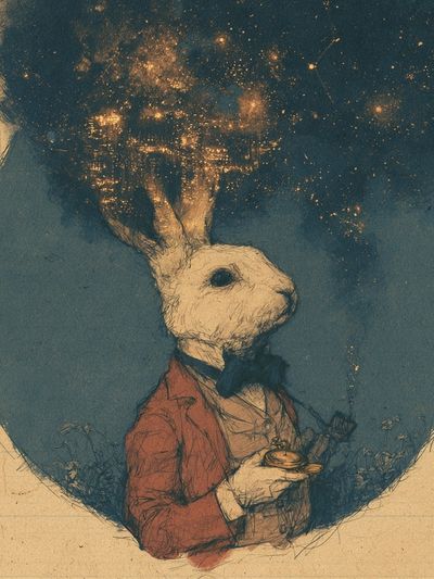 Rabbit in a Dreamscape Illustration Poster.