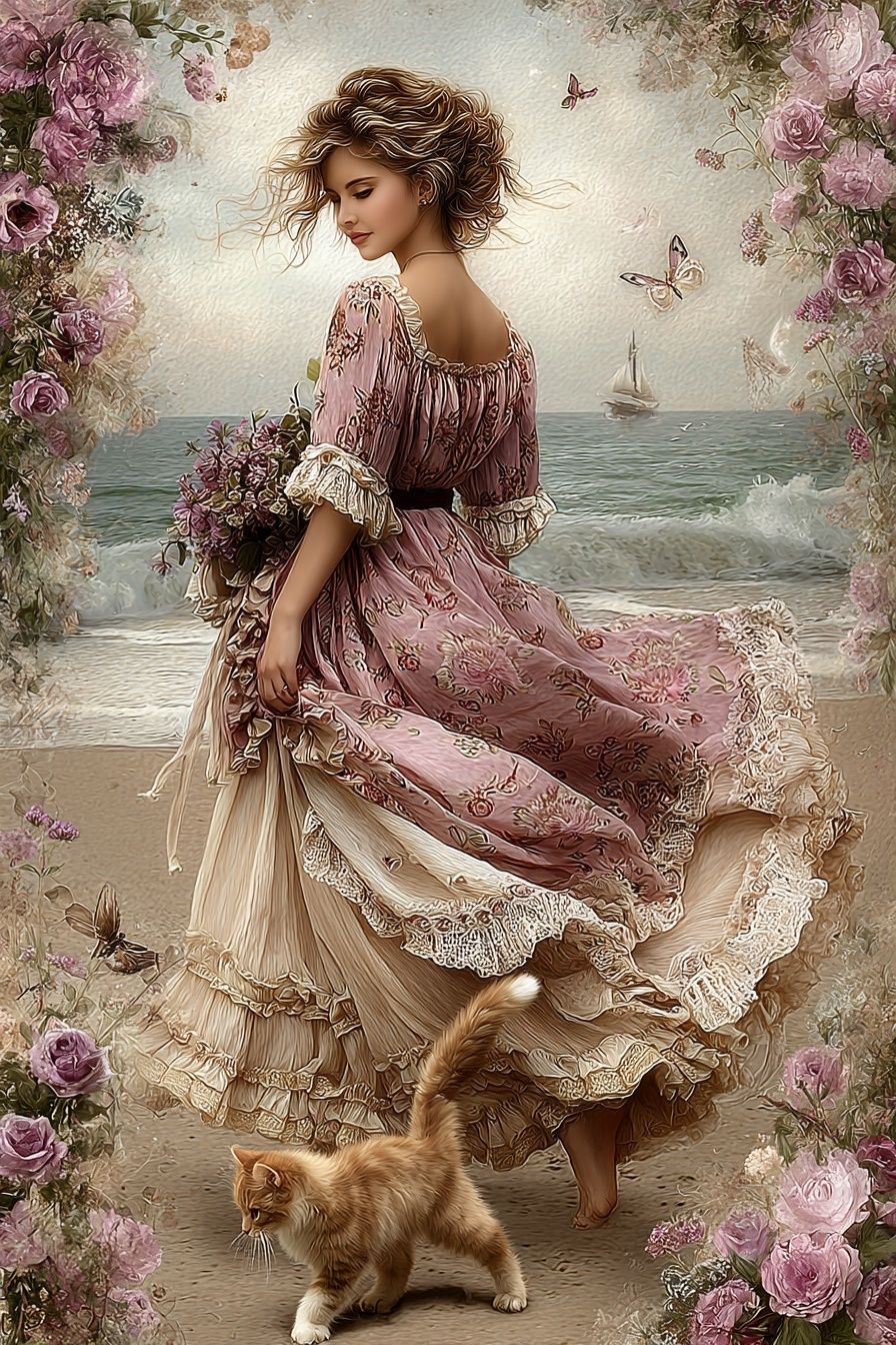 Floral Seaside Woman Illustration Poster. poster — illustration art