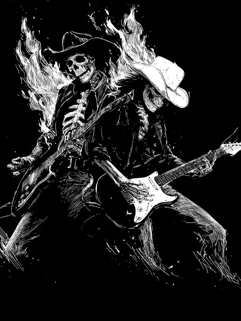 Skeleton Guitarist — Rock Illustration Print. poster detail