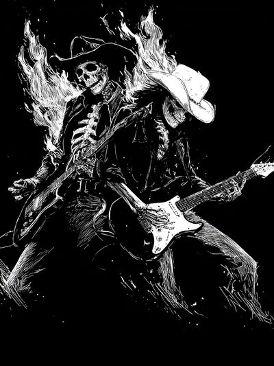 Skeleton Guitarist — Rock Illustration Print. poster