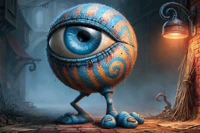 Surreal Blue Eyeball Creature Poster. poster