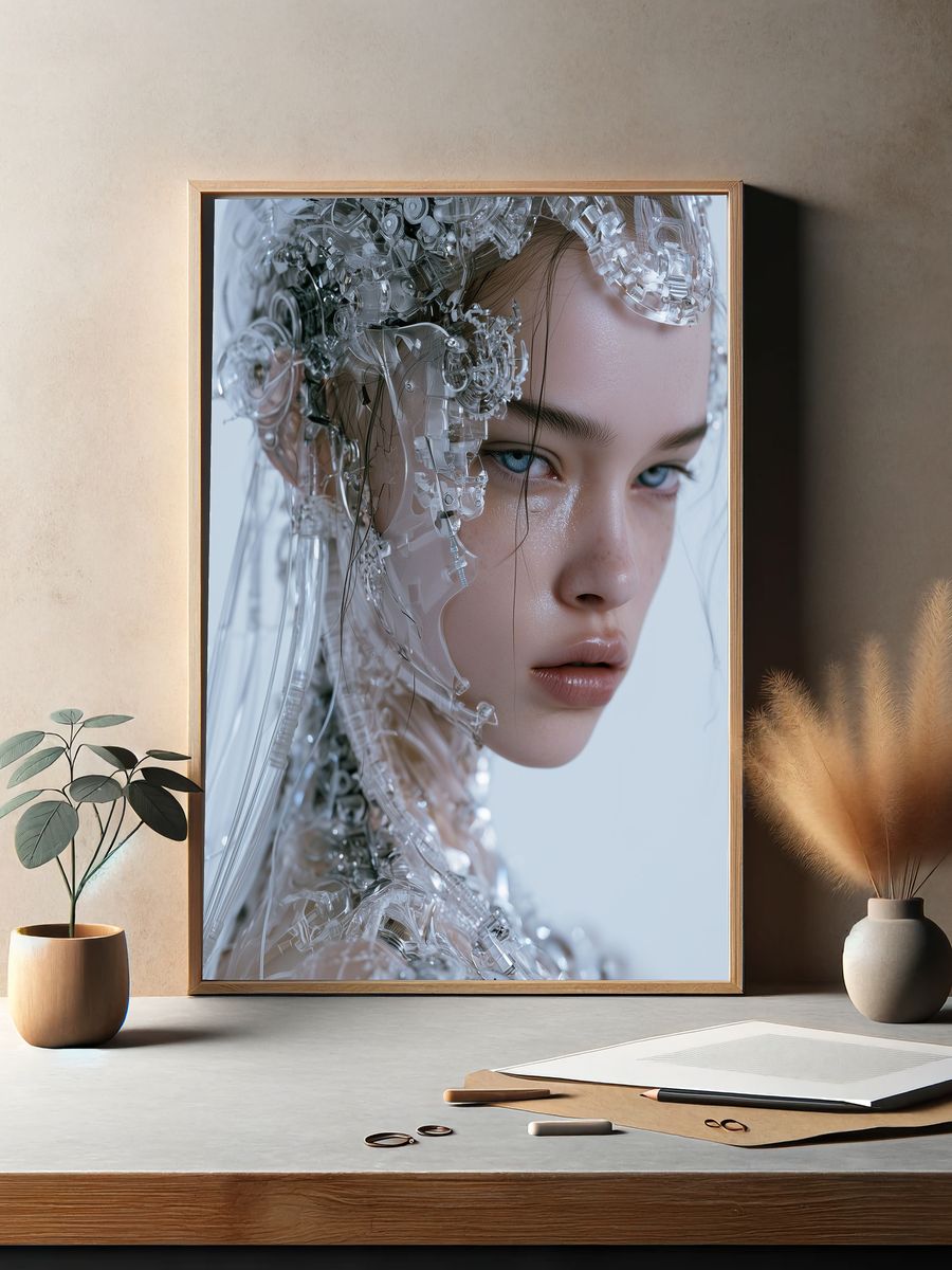 Cybernetic Portrait Digital Art Poster. — room view 2