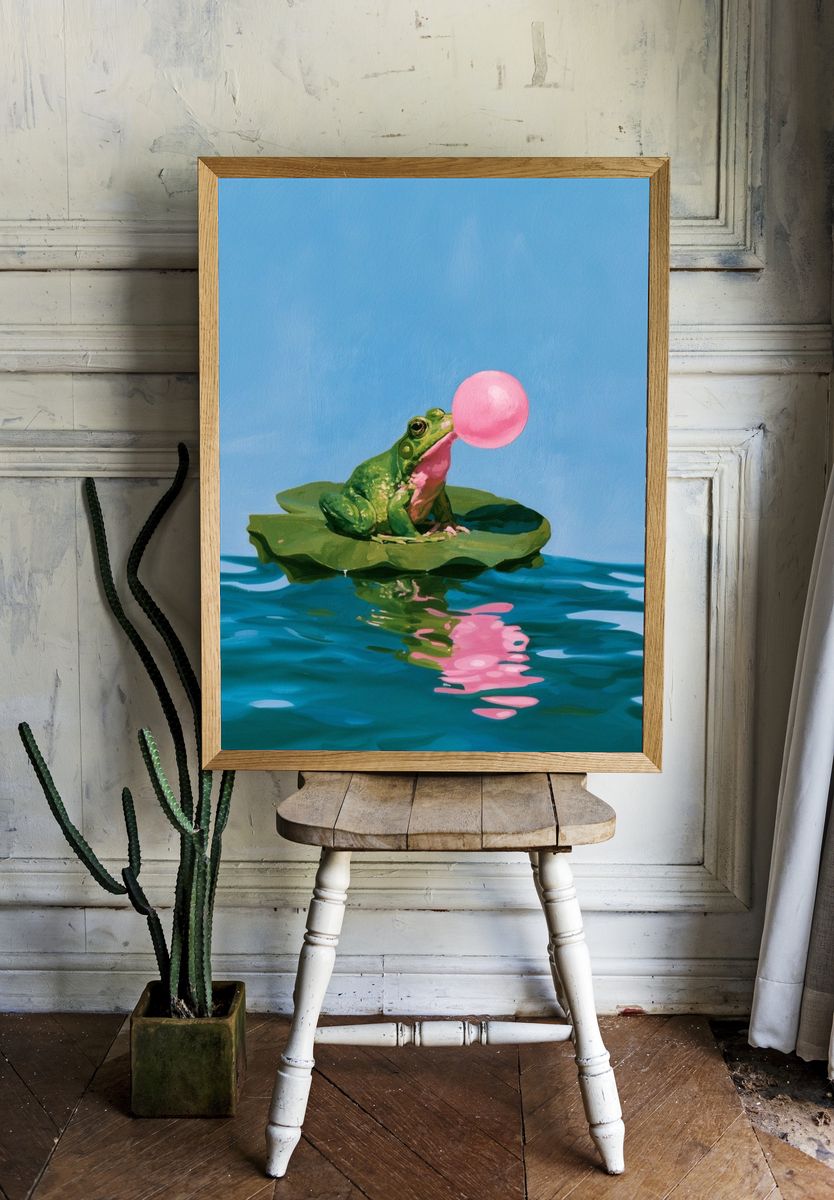 Bubblegum Frog Illustration Poster. room preview
