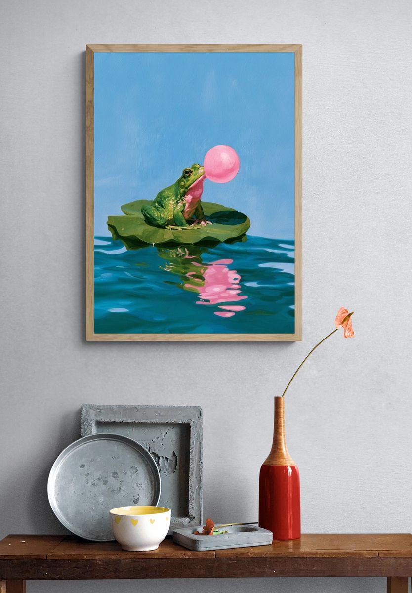 Bubblegum Frog Illustration Poster. — room view 3