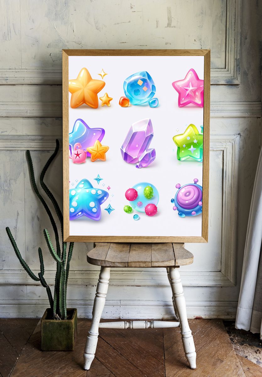 Candy Star Icons Illustration Poster. — room view 1