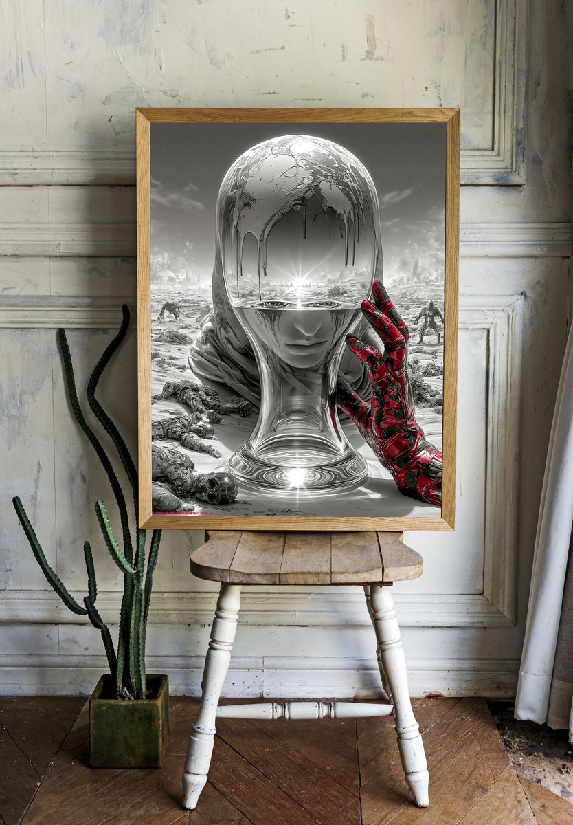 Surreal Chrome Head Sci-Fi Poster. room preview