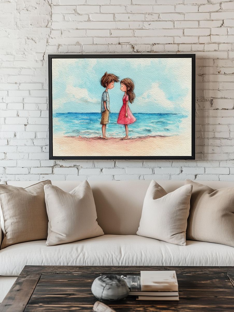 Beachside Childhood Watercolor Print. room preview