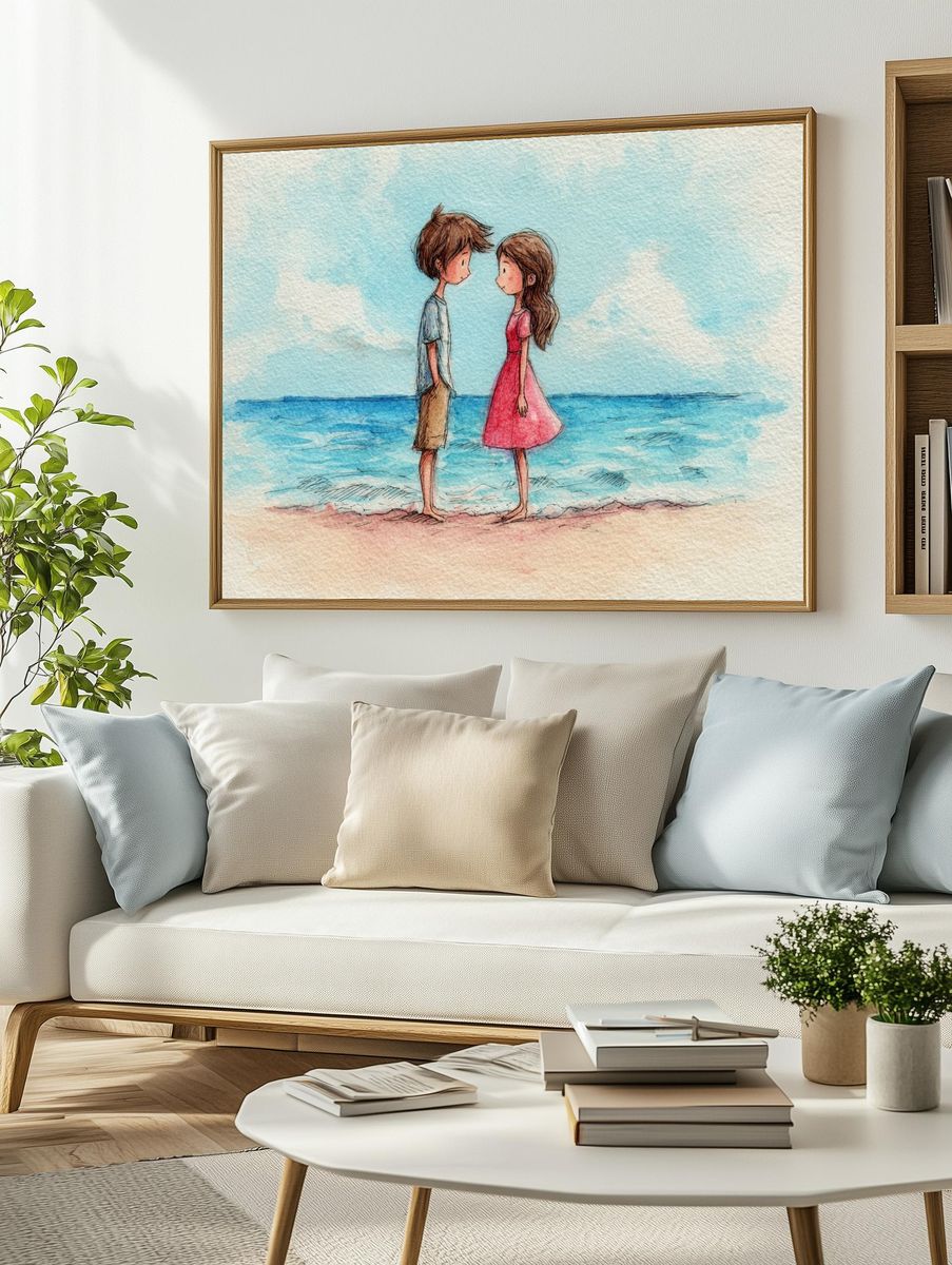 Beachside Childhood Watercolor Print. — room view 2