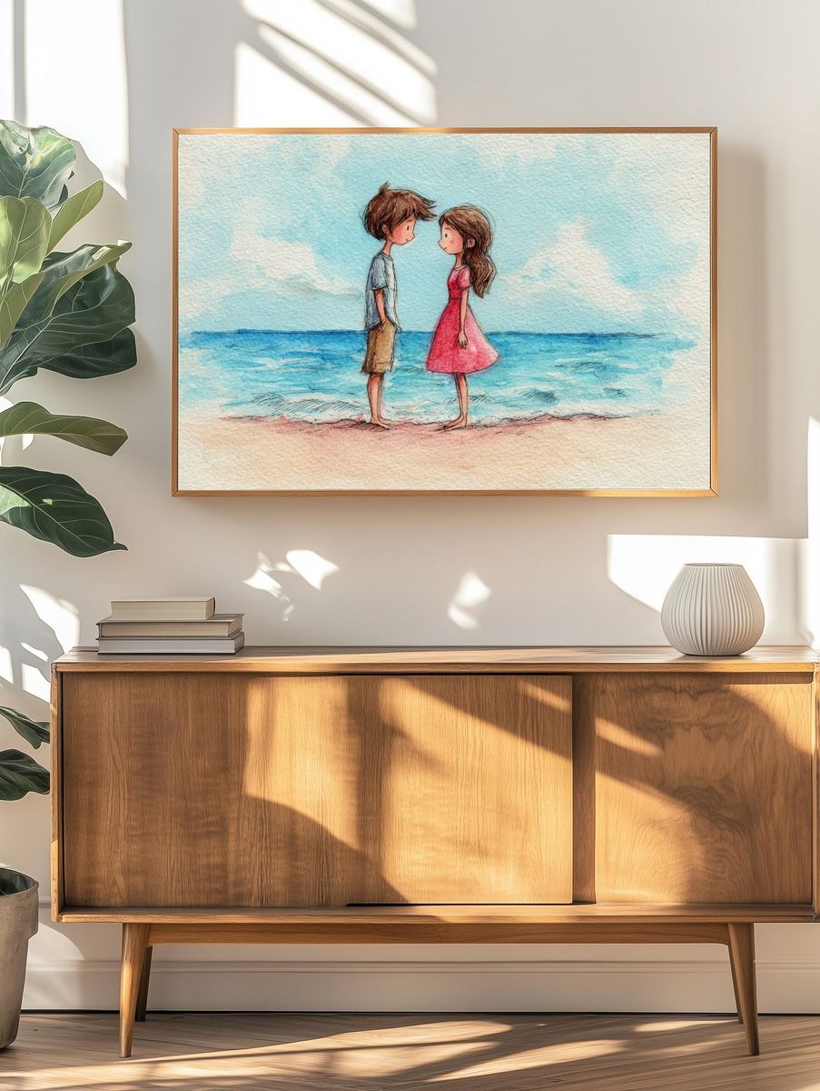 Beachside Childhood Watercolor Print. — room view 3