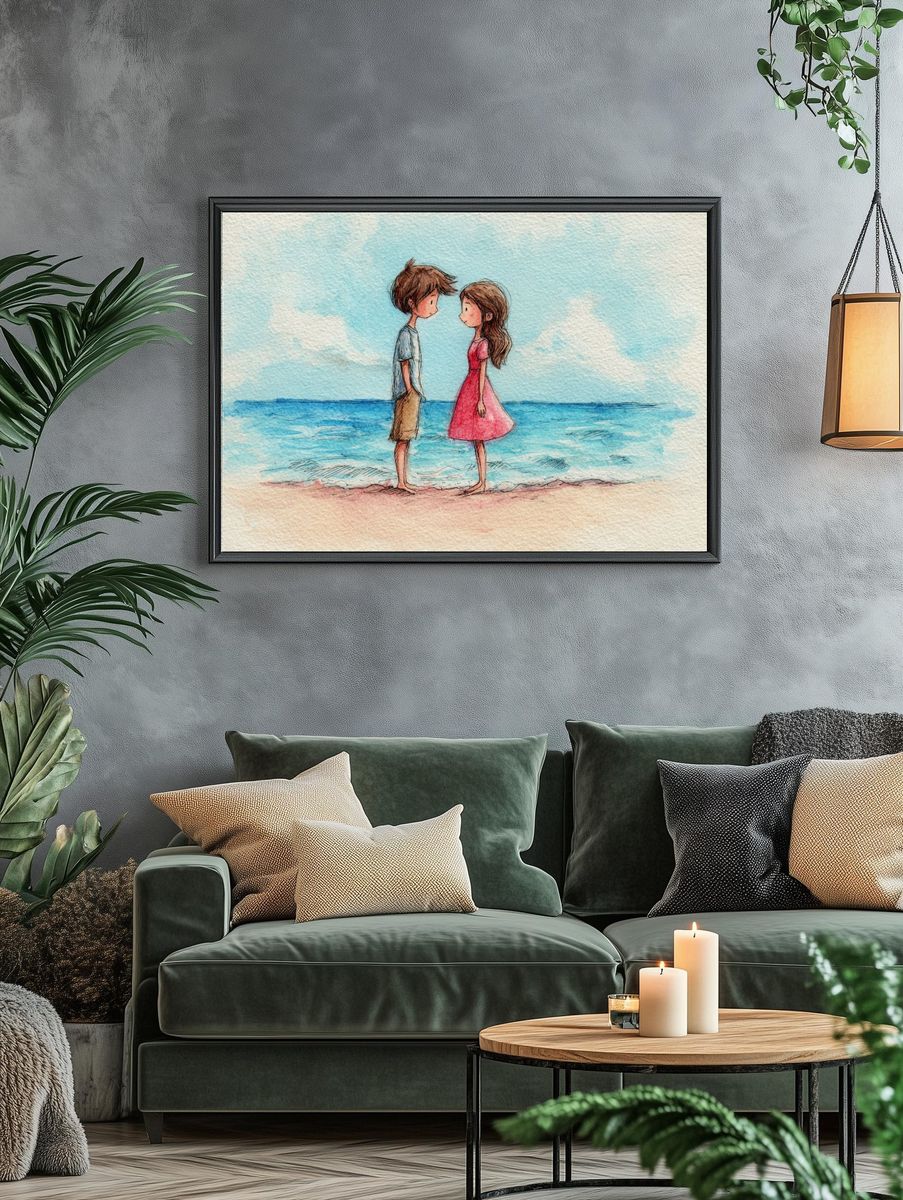 Beachside Childhood Watercolor Print. — room view 4