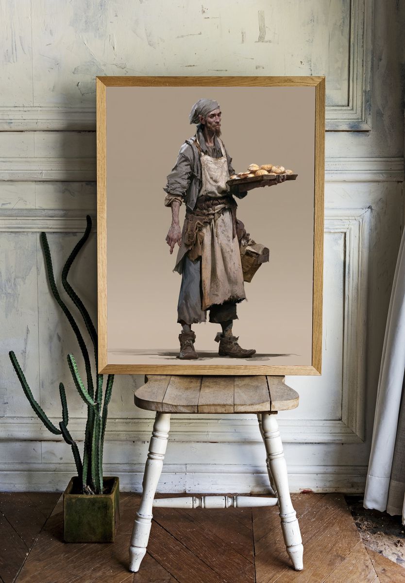 Bread Seller Figure Illustration Print. — room view 1