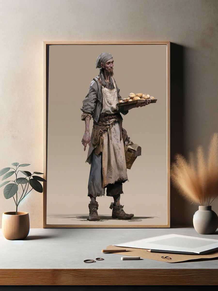 Bread Seller Figure Illustration Print. — room view 2