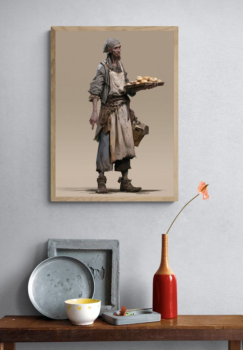 Bread Seller Figure Illustration Print. — room view 3
