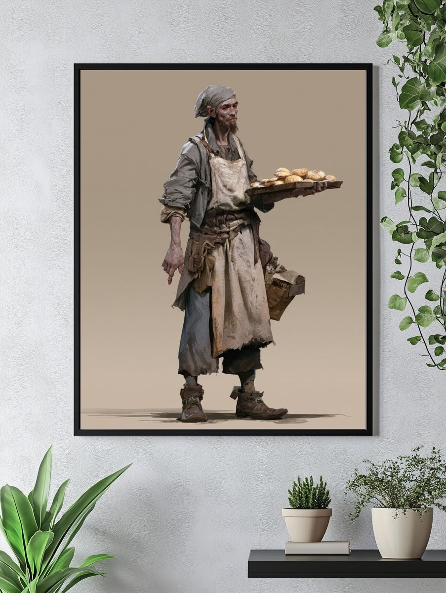 Bread Seller Figure Illustration Print. — room view 4