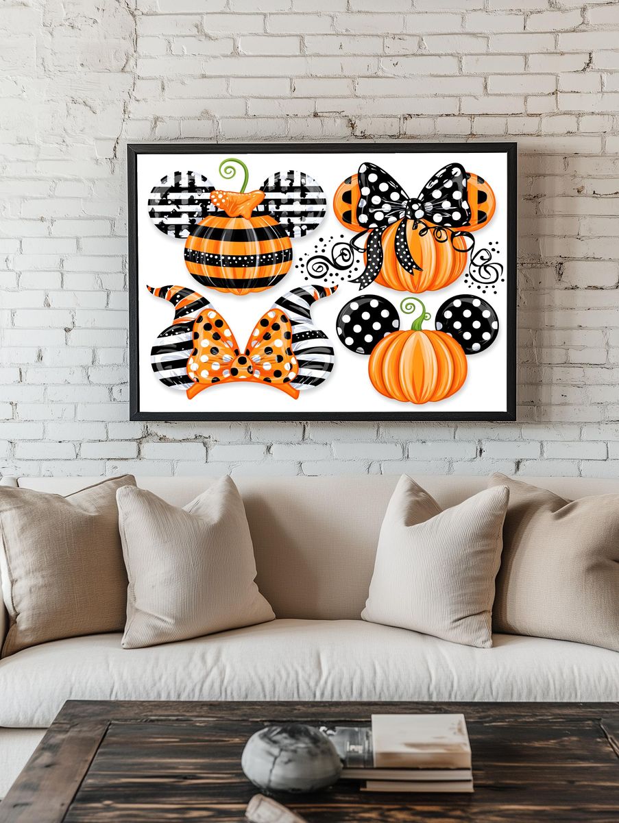 Halloween Pumpkin Bow Illustration Poster. room preview