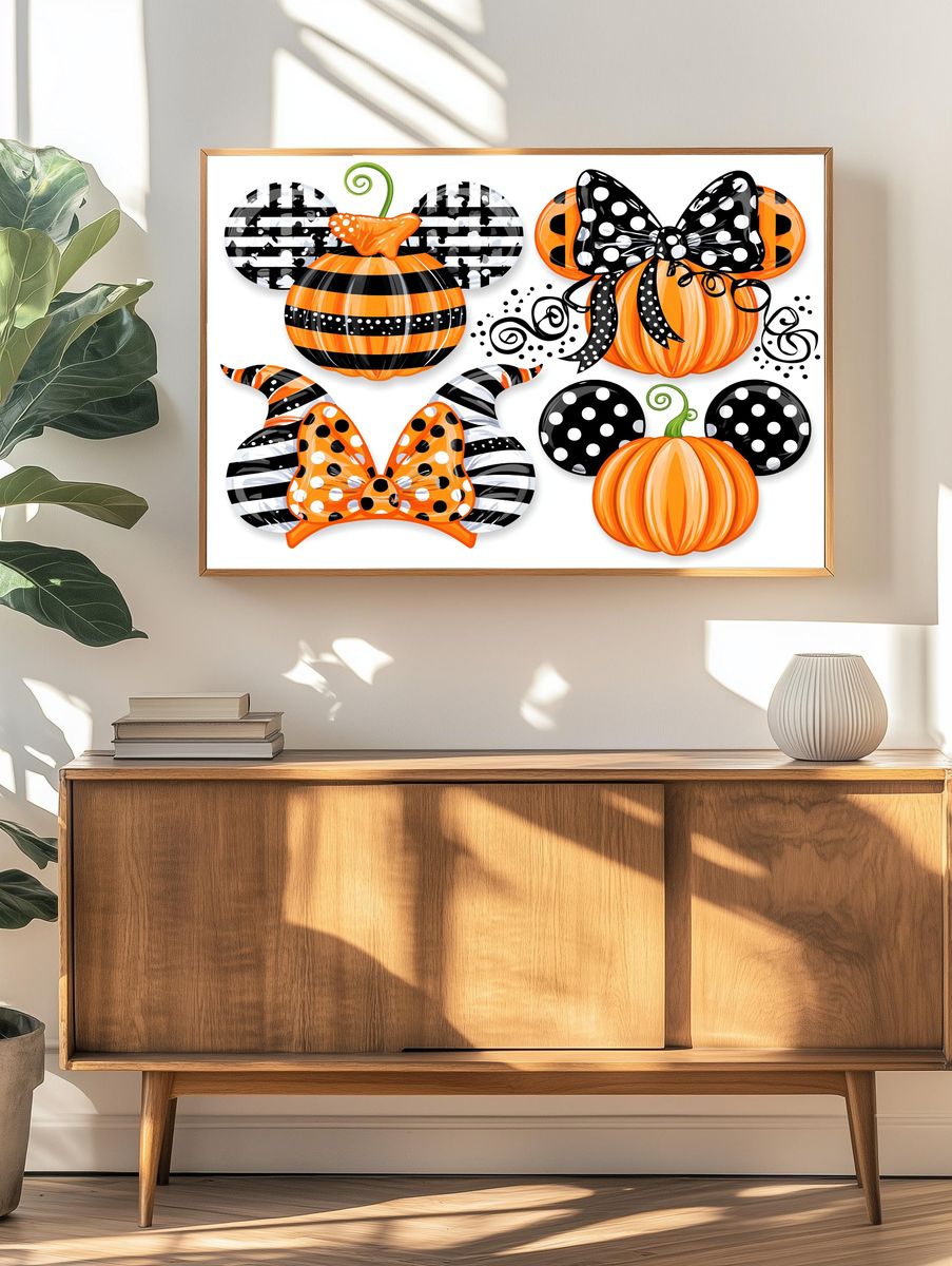 Halloween Pumpkin Bow Illustration Poster. — room view 3