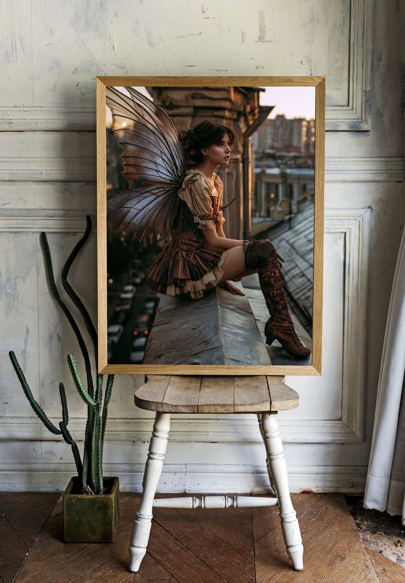 Steampunk Fairy Portrait Print. room preview