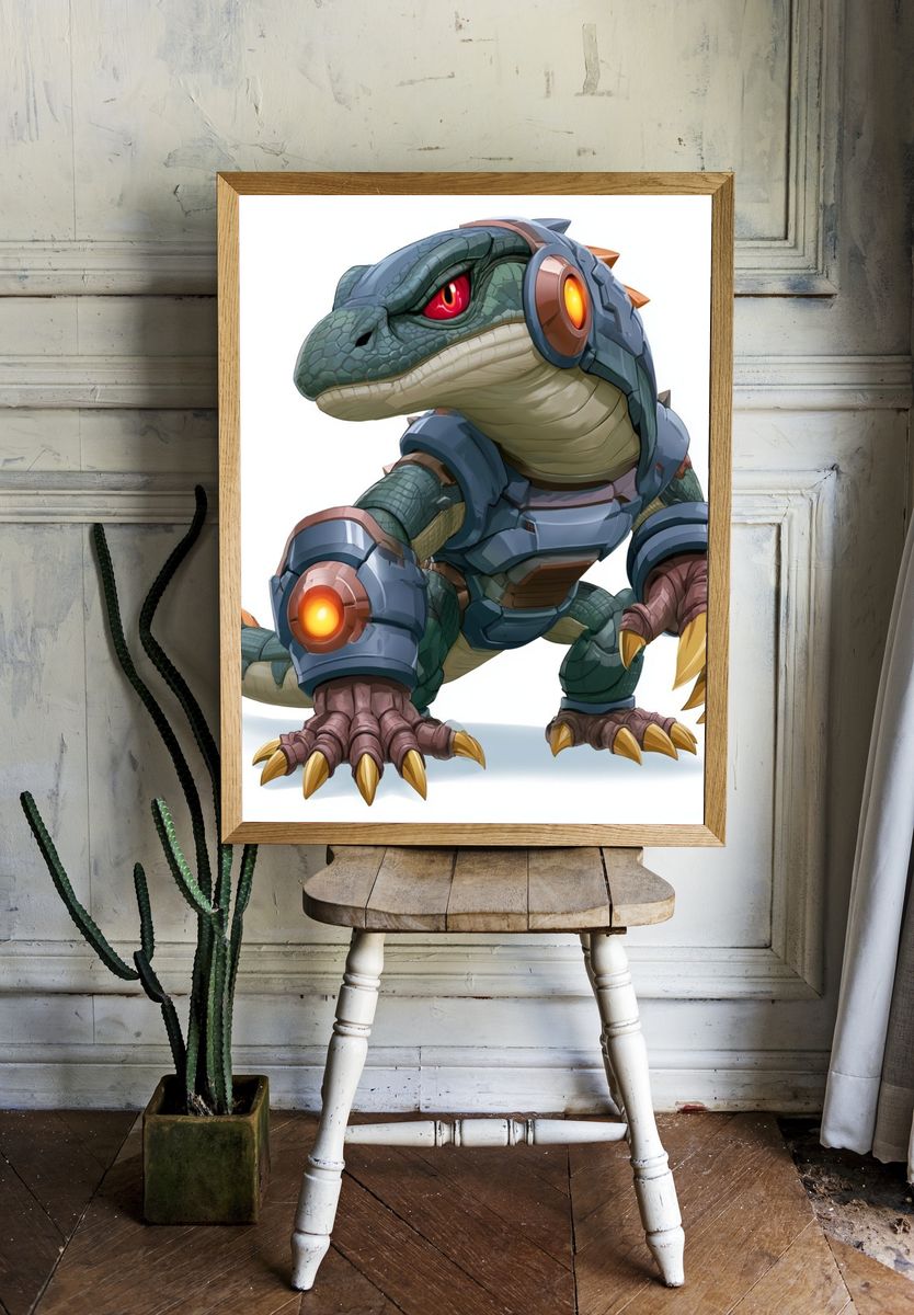 Cyber Raptor Digital Art Poster. — room view 1